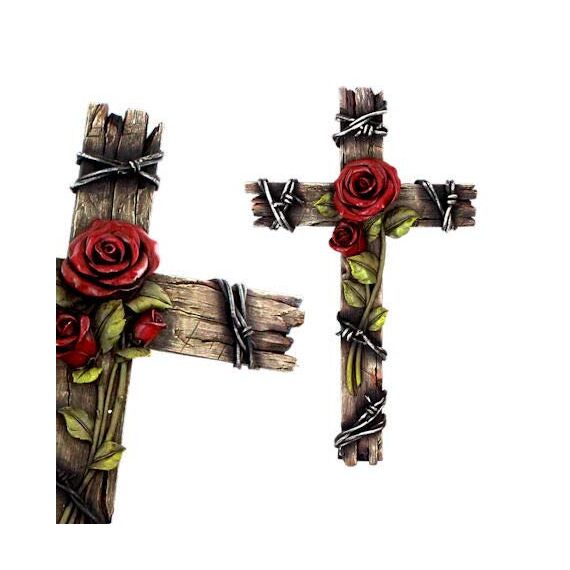 Polly House Rose mit Holzoptik, 25,4 cm Kreuz, Wandkreuz für Heimdekoration und tolles Geschenk
