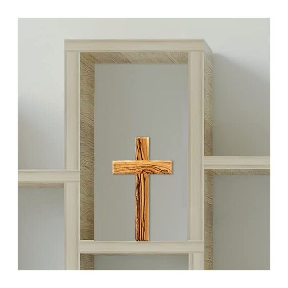 MaMeMi WANDKREUZ aus OLIVENHOLZ – ca. 16 x 9 cm – Handgefertigtes HOLZKREUZ aus dem Heiligen Land mit Wandhalterung – In Geschenkbox mit Zertifikat – Christliches Geschenk Qualität
