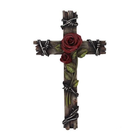 Polly House Rose mit Holzoptik, 25,4 cm Kreuz, Wandkreuz für Heimdekoration und tolles Geschenk