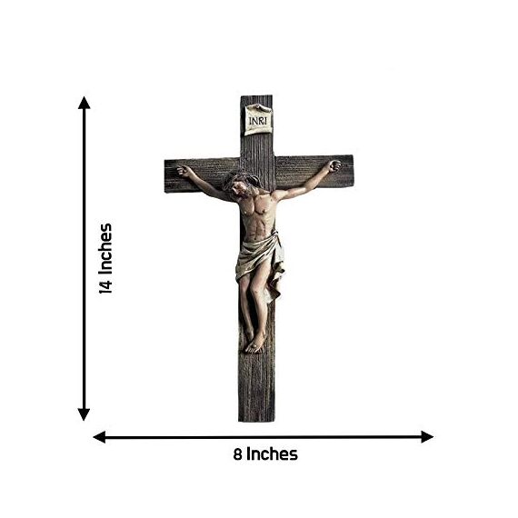 Jesus Christus, unser Herr und Retter, Kruzifix für Wand, INRI, Kunstharz, Dekoration, 35,6 cm, für Zuhause oder Büro, in einer Geschenkbox