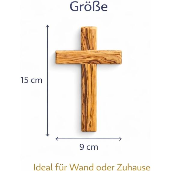 MaMeMi Olivenholz Kreuz 15 cm aus Bethlehem – Handgefertigtes Wandkreuz aus echtem Olivenholz – Christliches Holzkreuz 15 x 9 cm – Holz Kruzifix Markenqualität aus dem Heiligen Land