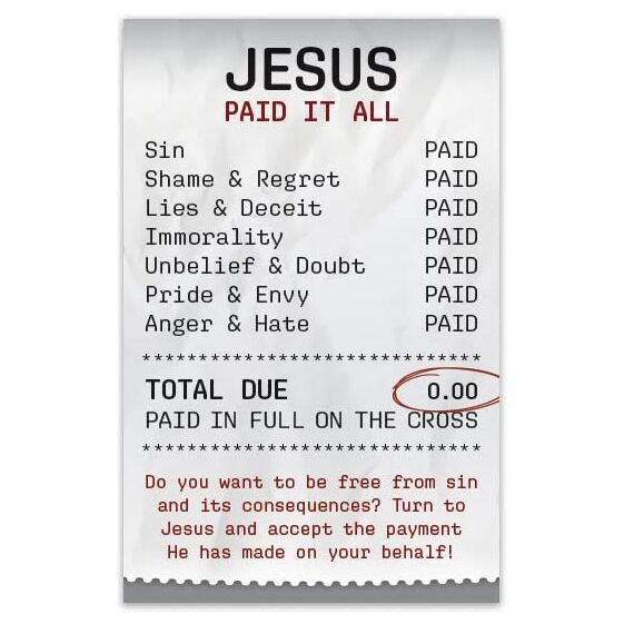 Moments With The Book Jesus Paid It All (Mini Gospel Traktkarte, Packung mit 100 Stück, NKJV) Q
