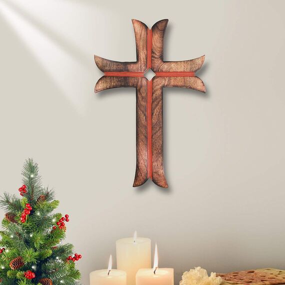 Ajuny Handgefertigtes Wandkreuz aus Holz, dekoratives Holzkreuz zum Aufhängen für Gebet, Zuhause, Büro, Kirche und Kapelle, religiöses Geschenk für Katholiken und Christen, 38,1 x 25,4 cm