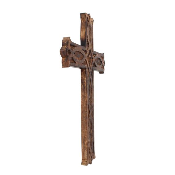 Ajuny Wandkreuz aus Mangoholz, handgeschnitzt, keltisches Handdesign, christlicher Wandbehang, rustikal, Vintage, religiös, katholisches Gebetskreuz für Kirche, Kapelle, Wohnzimmer, Altar oder Flur