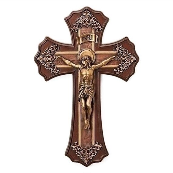 Roman römischen 26 cm Viktorianischer Stil Eiche und Antik Gold Finish Kruzifix Wandkreuz Kreuz
