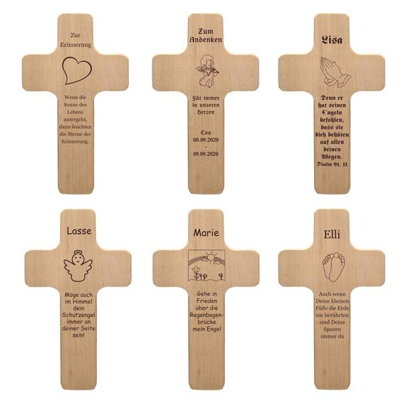 Geschenkissimo Kinderkreuz mit individueller Gravur - personalisiert mit Name, Spruch, Motiv - Kinder Holzkreuz als Taufgeschenk, Geschenk zur Kommunion, Konfirmation für Jungen und Mädchen