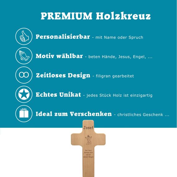 Jesus Kreuz mit individueller Gravur - Spruch, Motiv, Psalm - christliches Wandkreuz, Auferstehungskreuz, Holz Kruzifix als christliches Geschenk, religiöse Geschenkidee