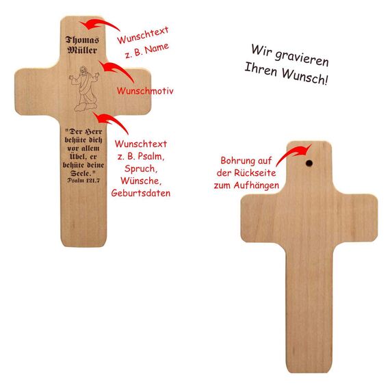 Weihnachten Deko Kreuz mit individueller Gravur - personalisiert mit Spruch + Motiv - Holz Kruzifix als Geschenk zu Weihnachten, Nikolaus, Advent, Neujahr, günstige Weihnachtsdeko
