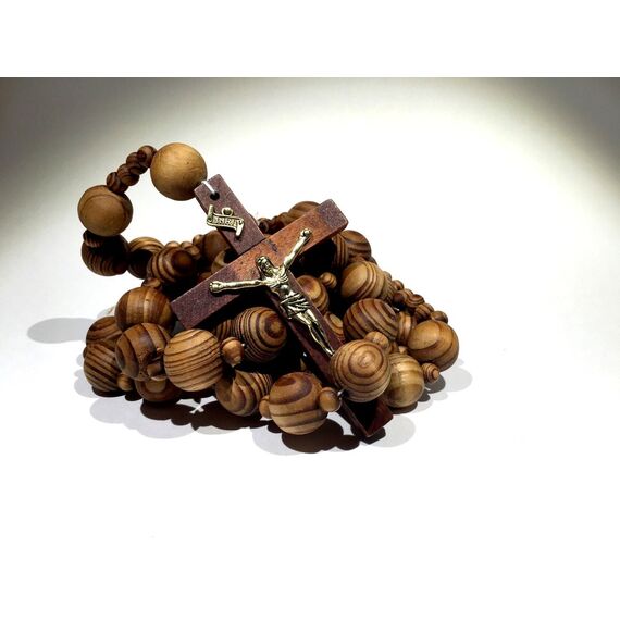 CLGIFT Große Perlen Rosario Naturholz Kette Jesus Kreuz XL 101,6 cm Wand-Rosenkranz