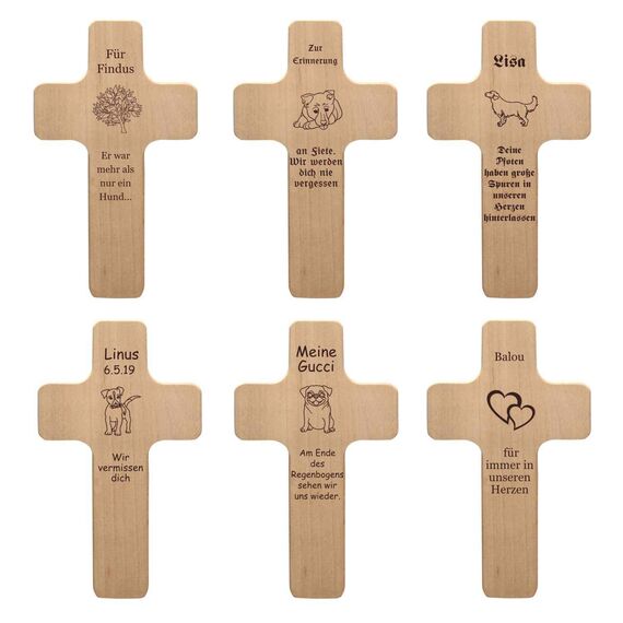 Geschenkissimo Hundekreuz mit individueller Gravur - mit Name, Spruch, Motiv - Holzkreuz für lebende oder verstorbene Hunde als Hundeschild, Gedenktafel, Trauergeschenk, Grabdeko, Sprüche mit Hund
