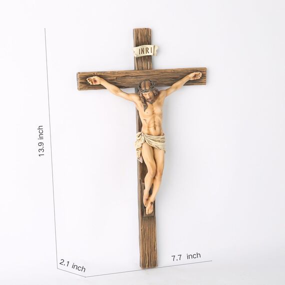 BC Katholisches Kruzifix-Wandkreuz, Jesus Christus, inspirierende Heimdekoration, religiöses Geschenk, 35,6 cm hoch, Renaissance-Skulptur, handgefertigt von Buildclassic