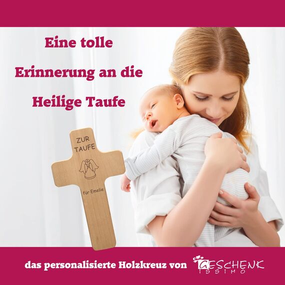 Taufkreuz mit individueller Gravur als Taufgeschenk für Jungen und Mädchen - personalisiert mit Name, Spruch, Motiv - Holz Kruzifix als Geschenk zur Taufe, Wasserweihe - Kreuz für Täufling