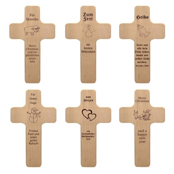 Weihnachten Deko Kreuz mit individueller Gravur - personalisiert mit Spruch + Motiv - Holz Kruzifix als Geschenk zu Weihnachten, Nikolaus, Advent, Neujahr, günstige Weihnachtsdeko