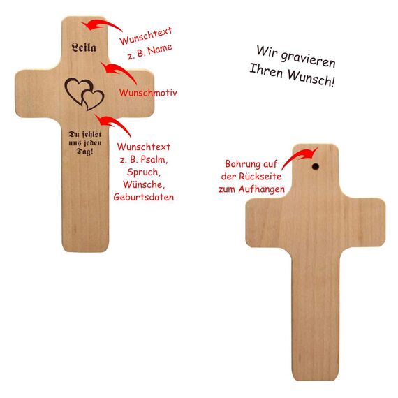 Geschenkissimo Hundekreuz mit individueller Gravur - mit Name, Spruch, Motiv - Holzkreuz für lebende oder verstorbene Hunde als Hundeschild, Gedenktafel, Trauergeschenk, Grabdeko, Sprüche mit Hund