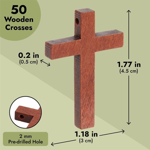 Genie Crafts Kleine Kreuz-Anhänger aus Holz (Set, 50 Stück) – Ideal zum Basteln, als Kettenanhänger, Schlüsselanhänger - Dekoration Zuhause, in Schule und Büro - Braun, 3 x 4,4 cm