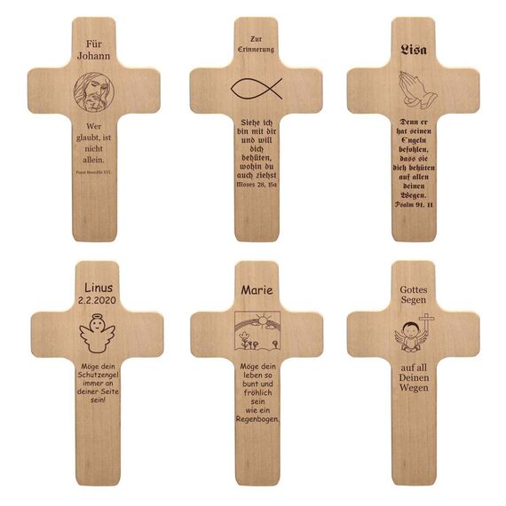 Jesus Kreuz mit individueller Gravur - Spruch, Motiv, Psalm - christliches Wandkreuz, Auferstehungskreuz, Holz Kruzifix als christliches Geschenk, religiöse Geschenkidee