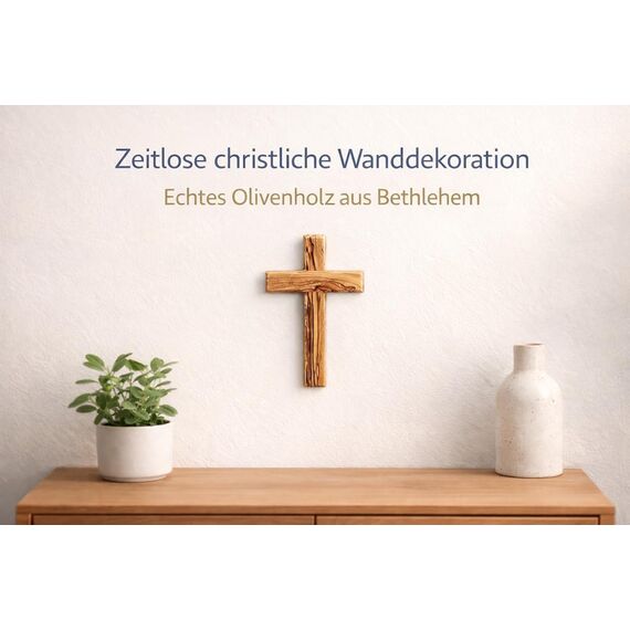 MaMeMi Olivenholz Kreuz 15 cm aus Bethlehem – Handgefertigtes Wandkreuz aus echtem Olivenholz – Christliches Holzkreuz 15 x 9 cm – Holz Kruzifix Markenqualität aus dem Heiligen Land