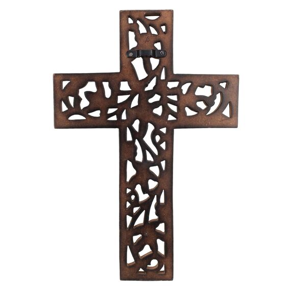 Ajuny Dekoratives Wandkreuz aus Holz, lang hängend, handgeschnitzt, Blumenmuster, Kirche, christliche Wandmontage, Holz, katholisch, für Zuhause, Büro, Kirchendekoration, religiöse Geschenke