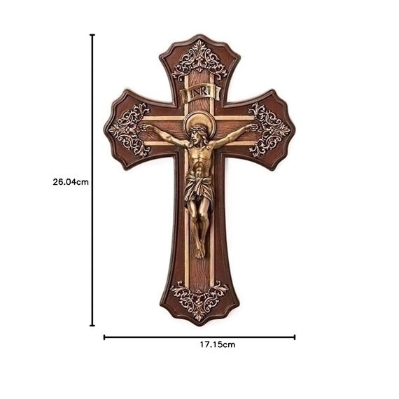 Roman römischen 26 cm Viktorianischer Stil Eiche und Antik Gold Finish Kruzifix Wandkreuz Kreuz