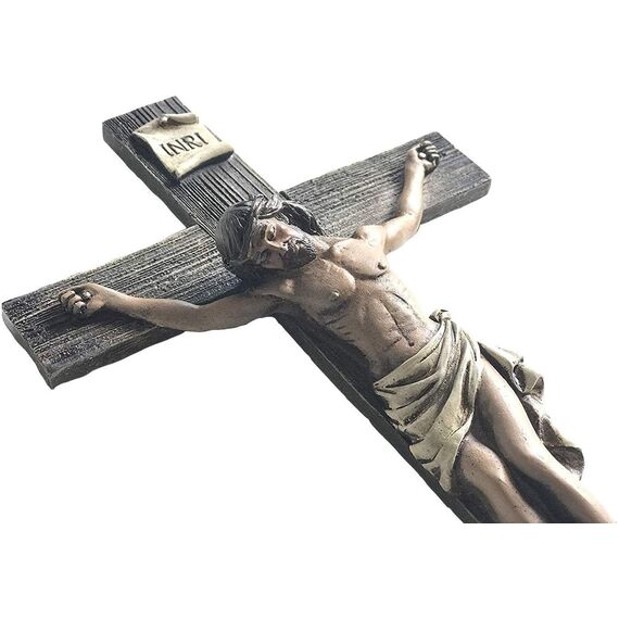 Jesus Christus, unser Herr und Retter, Kruzifix für Wand, INRI, Kunstharz, Dekoration, 35,6 cm, für Zuhause oder Büro, in einer Geschenkbox