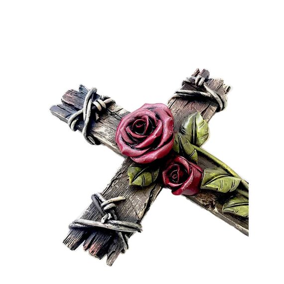 Polly House Rose mit Holzoptik, 25,4 cm Kreuz, Wandkreuz für Heimdekoration und tolles Geschenk