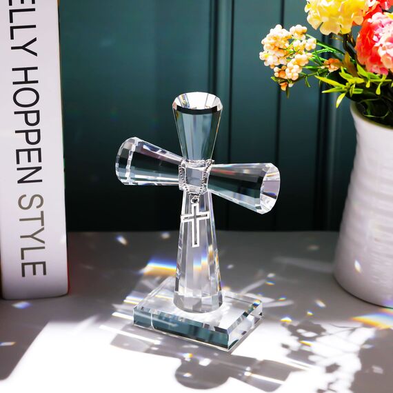 YWHL Handgefertigtes Kristallkreuz stehend, religiöse Geschenke für Frauen und Männer, Glaskreuz, Sammelfiguren für Heimdekoration