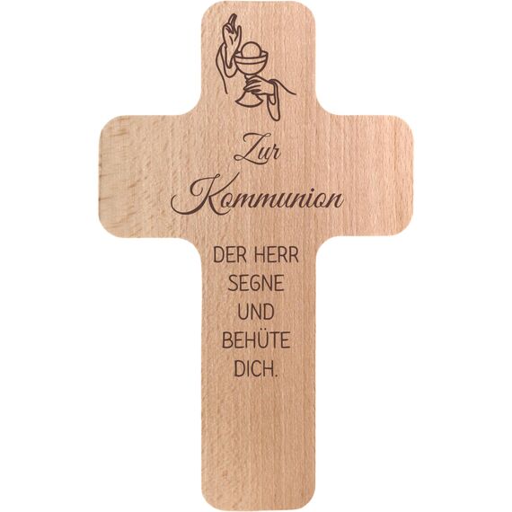 Geschenkissimo Kommunionsgeschenk - Kreuz aus Holz mit Segensspruch Der Herr segne und behüte Dich. Kommunion Holzkreuz, Kruzifix mit Spruch als religiöse Geschenkidee zur Erstkommunion