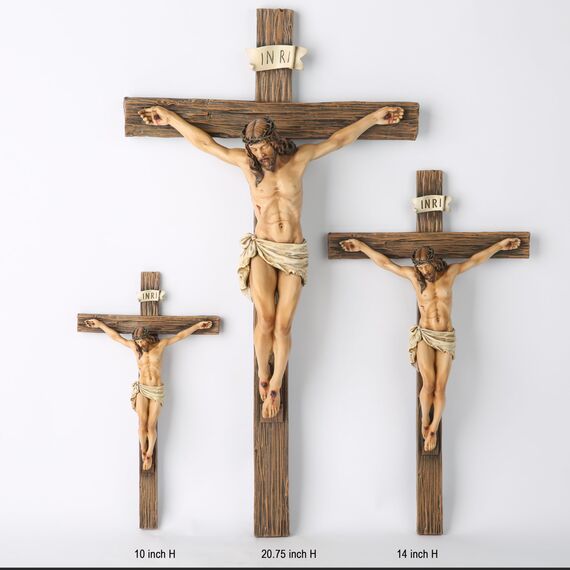 BC Katholisches Kruzifix-Wandkreuz, Jesus Christus, inspirierende Heimdekoration, religiöses Geschenk, 35,6 cm hoch, Renaissance-Skulptur, handgefertigt von Buildclassic