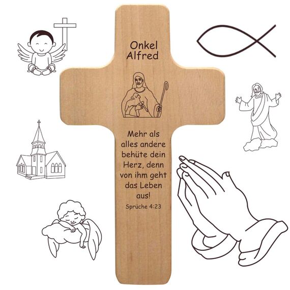Jesus Kreuz mit individueller Gravur - Spruch, Motiv, Psalm - christliches Wandkreuz, Auferstehungskreuz, Holz Kruzifix als christliches Geschenk, religiöse Geschenkidee