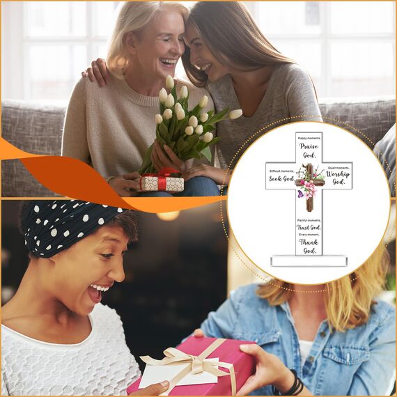 Christliches stehendes Kreuz aus Acryl, inspirierende Geschenke mit Bibelvers und Gebeten, Sonnenblume, religiöse Schrift, Geschenke für Frauen, Männer, Freunde, Ehefrau, Kollegen (eleganter Stil)