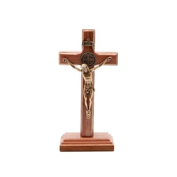 Intercession Holzkreuz Kruzifix für Wand und Tisch, Antik-Gold, 12,7 cm