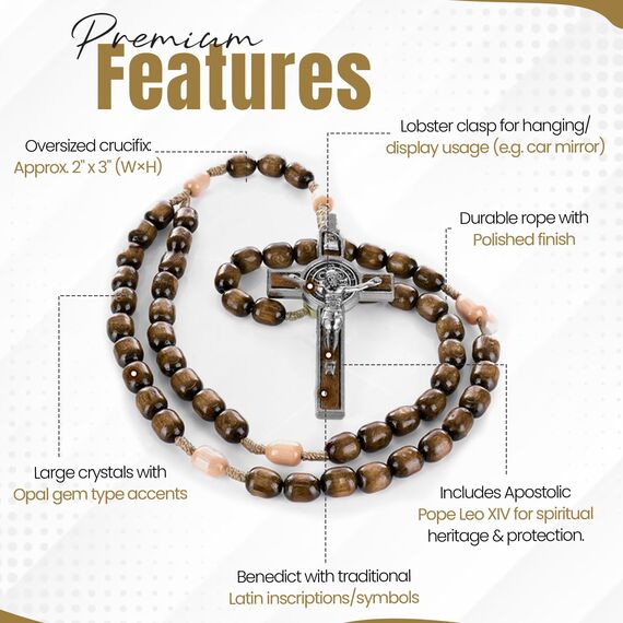 HAMIIS Rosenkranz aus Italien von Papst Franziskus Vatikan Rom Heiliger Vater Medaille Kreuz Heiliger Benedikt Schutzpatron Saint of Students Christian Values