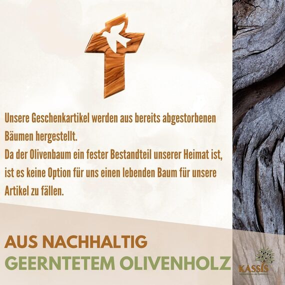 Kassis Geschenkartikel Kreuz mit Friedenstaube aus Olivenholz – handgefertigtes Wandkreuz aus Bethlehem – spirituelles Geschenk zur Taufe, Kommunion, Firmung, Konfirmation, Hochzeit oder Einweihung