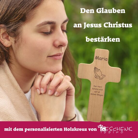 Jesus Kreuz mit individueller Gravur - Spruch, Motiv, Psalm - christliches Wandkreuz, Auferstehungskreuz, Holz Kruzifix als christliches Geschenk, religiöse Geschenkidee
