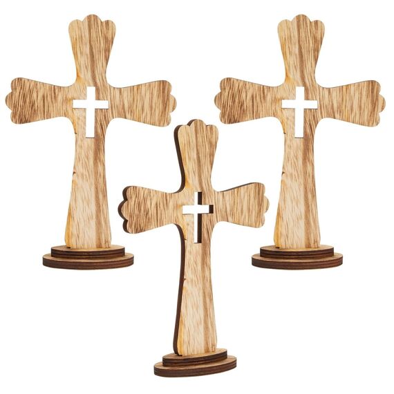Juvale Holzkreuze zum Aufstellen (3 Stück) - Platanen-Sperrholz - Dekoration für Zuhause, Büro, Wohnzimmer - Braun, 14,5 x 4,5 x 21,6 cm