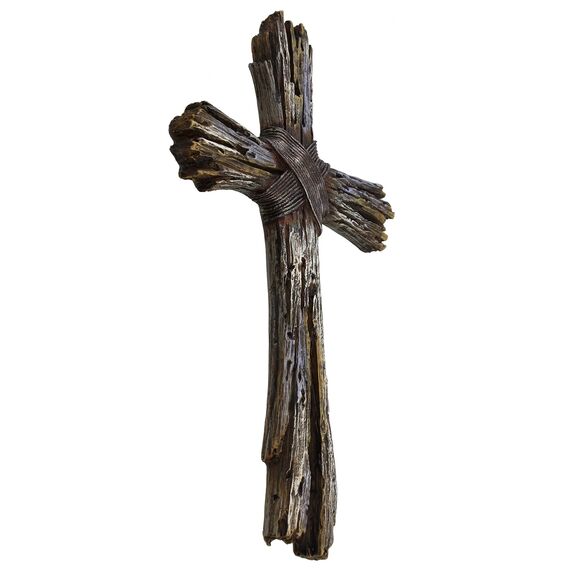 De Leon Collections - Rustikales Wandkreuz aus Treibholz, künstliches verwittertes Holz, robuste Jesuskunst für Wohnzimmerdekoration