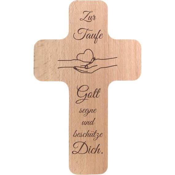 Geschenkissimo Kreuz zur Taufe Gott segne und beschütze dich - Holzkreuz Buche 20x12 cm glatt mit Bohrung zum Aufhängen - Taufkreuz Holz Geschenk - Geschenkidee