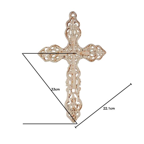 Stonebriar SB-5793A Dekoratives Wandkreuz aus Gusseisen mit Aufhängeschlaufe, 33 cm, abgenutztes Weiß