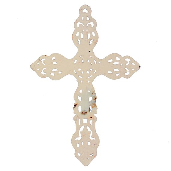 Stonebriar SB-5793A Dekoratives Wandkreuz aus Gusseisen mit Aufhängeschlaufe, 33 cm, abgenutztes Weiß
