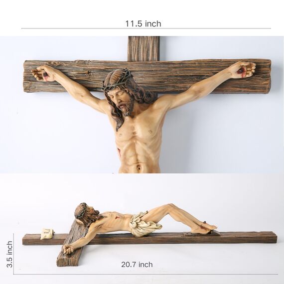 BC Katholisches Kruzifix-Wandkreuz, Jesus Christus, inspirierende Heimdekoration, frommes Geschenk, 52 cm hoch, Renaissance-Skulptur, handgefertigt von Buildclassic