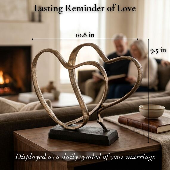 UTOPISH DCAPILLA Geschenk zum Hochzeitstag, Paare, Zwei Herzen und Kreuz, Eisenskulptur, Marriage Takes Three Christian Decor, 27 x 24 cm, inklusive Gedichtkarte