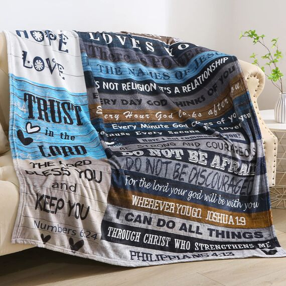 AUIVTY Christliche Decke, Geburtstagsgeschenke für Damen und Herren, inspirierende Schrift, Überwurfdecke mit Bibelvers, religiöse Geschenke (Marineblau, 127 x 152,4 cm, marineblauer Buchstabe)
