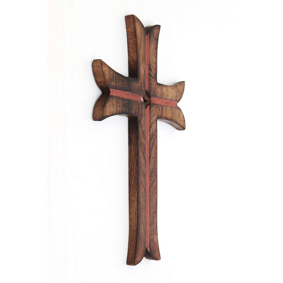 Ajuny Handgefertigtes Wandkreuz aus Holz, dekoratives Holzkreuz zum Aufhängen für Gebet, Zuhause, Büro, Kirche und Kapelle, religiöses Geschenk für Katholiken und Christen, 38,1 x 25,4 cm