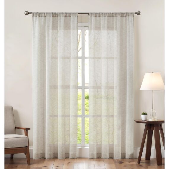 Central Park Durchsichtiger Leinenvorhang, weiß, GEO, Kreuzstickerei, Leinenstruktur, Stangentasche, Fensterbehandlung, Vorhang-Sets für Wohn- und Schlafzimmer, Bauernhaus, 2 Paneele, Leinen