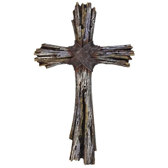 De Leon Collections - Rustikales Wandkreuz aus Treibholz, künstliches verwittertes Holz, robuste Jesuskunst für Wohnzimmerdekoration