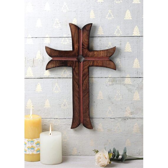 Ajuny Handgefertigtes Wandkreuz aus Holz, dekoratives Holzkreuz zum Aufhängen für Gebet, Zuhause, Büro, Kirche und Kapelle, religiöses Geschenk für Katholiken und Christen, 38,1 x 25,4 cm