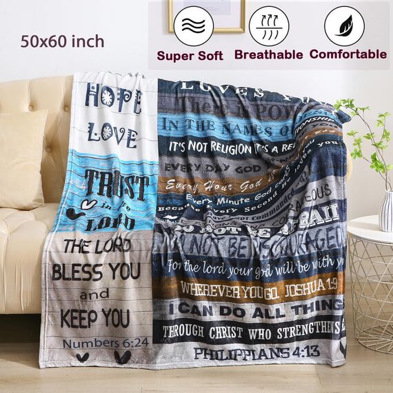 AUIVTY Christliche Decke, Geburtstagsgeschenke für Damen und Herren, inspirierende Schrift, Überwurfdecke mit Bibelvers, religiöse Geschenke (Marineblau, 127 x 152,4 cm, marineblauer Buchstabe)