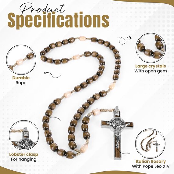 HAMIIS Rosenkranz aus Italien von Papst Franziskus Vatikan Rom Heiliger Vater Medaille Kreuz Heiliger Benedikt Schutzpatron Saint of Students Christian Values