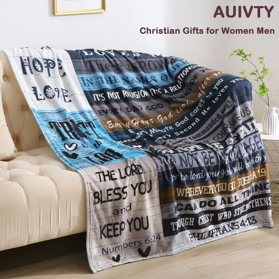 AUIVTY Christliche Decke, Geburtstagsgeschenke für Damen und Herren, inspirierende Schrift, Überwurfdecke mit Bibelvers, religiöse Geschenke (Marineblau, 127 x 152,4 cm, marineblauer Buchstabe)