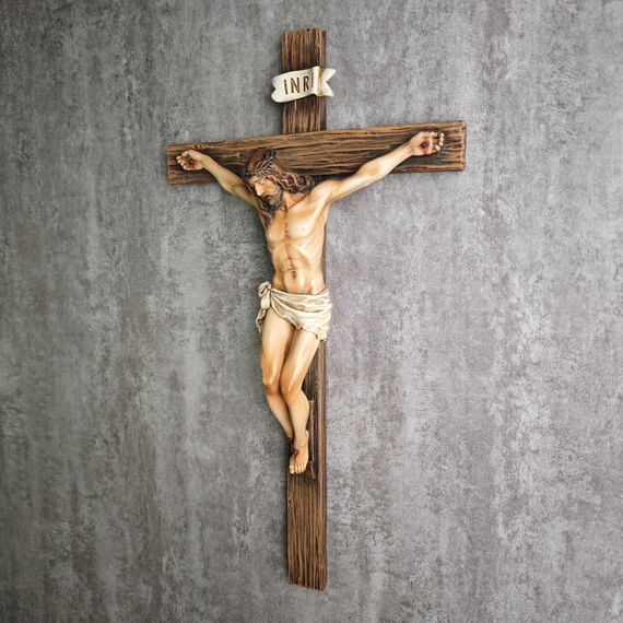 BC Katholisches Kruzifix-Wandkreuz, Jesus Christus, inspirierende Heimdekoration, religiöses Geschenk, 35,6 cm hoch, Renaissance-Skulptur, handgefertigt von Buildclassic